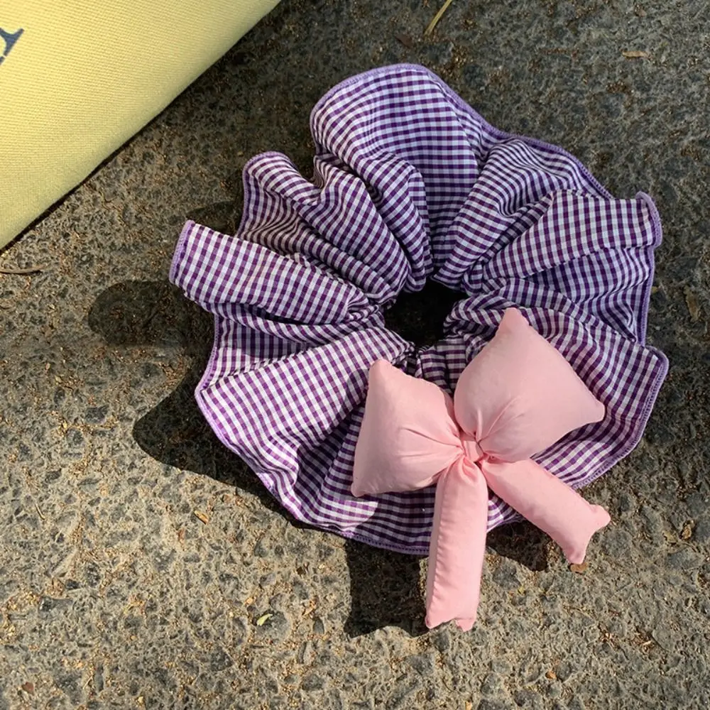 Модные милые решетчатые резинки для волос, тканевые резинки для волос с бантом и рюшами, веревка для волос, держатель для хвоста, большая резинка для волос для женщин