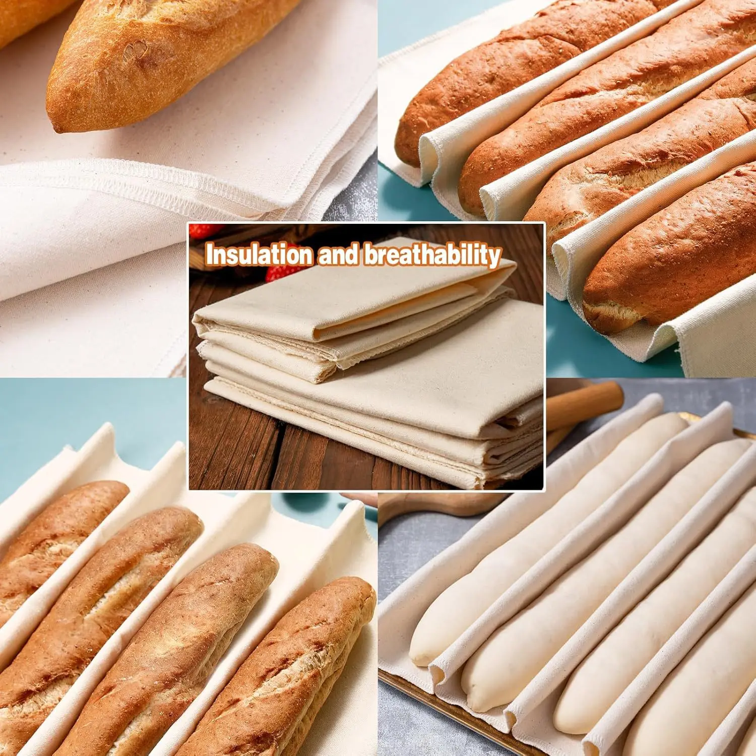 Bakers Couche and Proofing Cloth 100% Cotton Fabric for Bread Dough Baking Shaping Tool for Baguettes,loaves,ciabatta