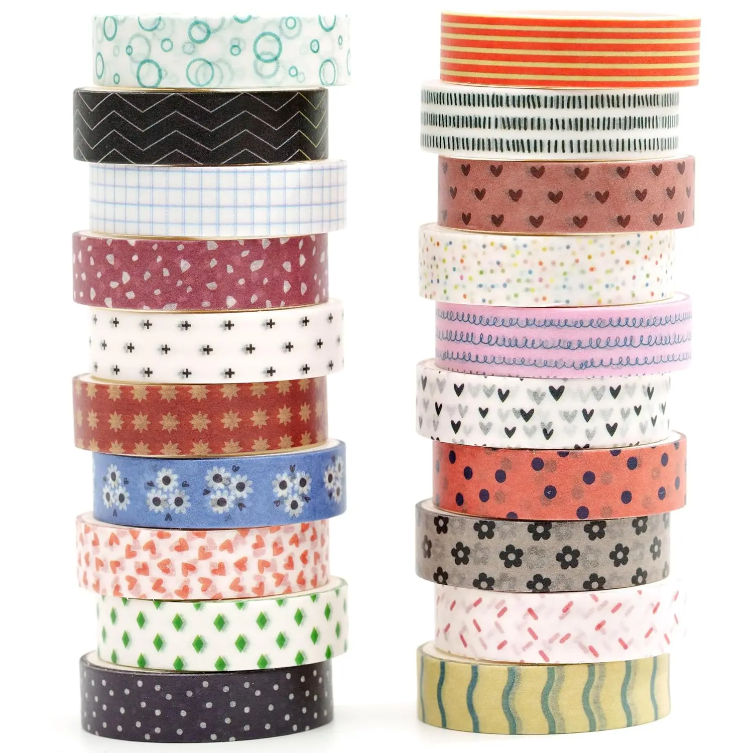 20 Rolls Basic Patterns Washi Tape Set Skinny Paper Adhesive Masking Tapes Multi Dots Flower Star Arrow Heart Stickers A7925