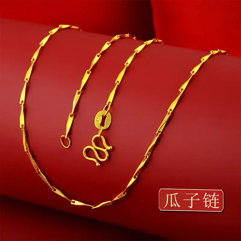 100% Real Copper 18K Gold Plated Necklace Does Not Fade Permanent Solid Clavicle Chain Luxury All-match Chain Gifts Girlfriend