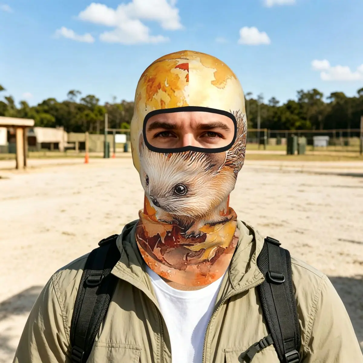 Hedgehogs Autumn Leaves Breathable Balaclava Full Face Mask Sun Protection Neck Gaiter For Motorcycle Cycling Fishing Outdoor