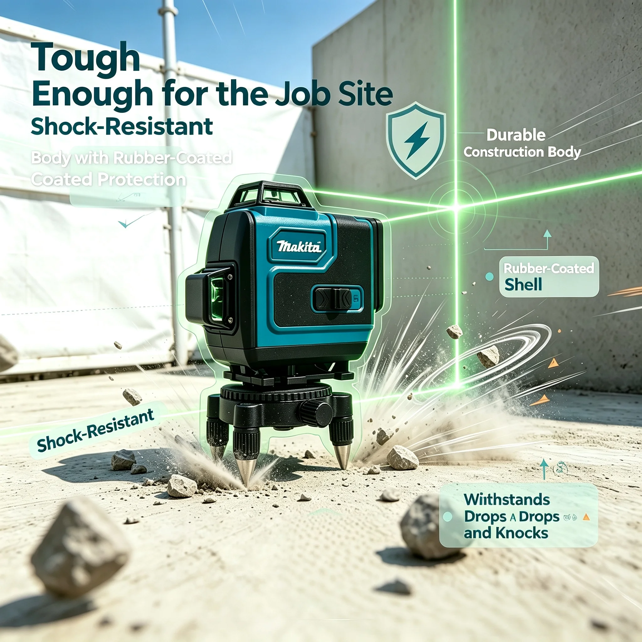 Makita 3D-4D Green Laser Level,16 Lines High Precision 360° Horizontal & Vertical Lines,Wall Mount Portable Laser Measuring Tool