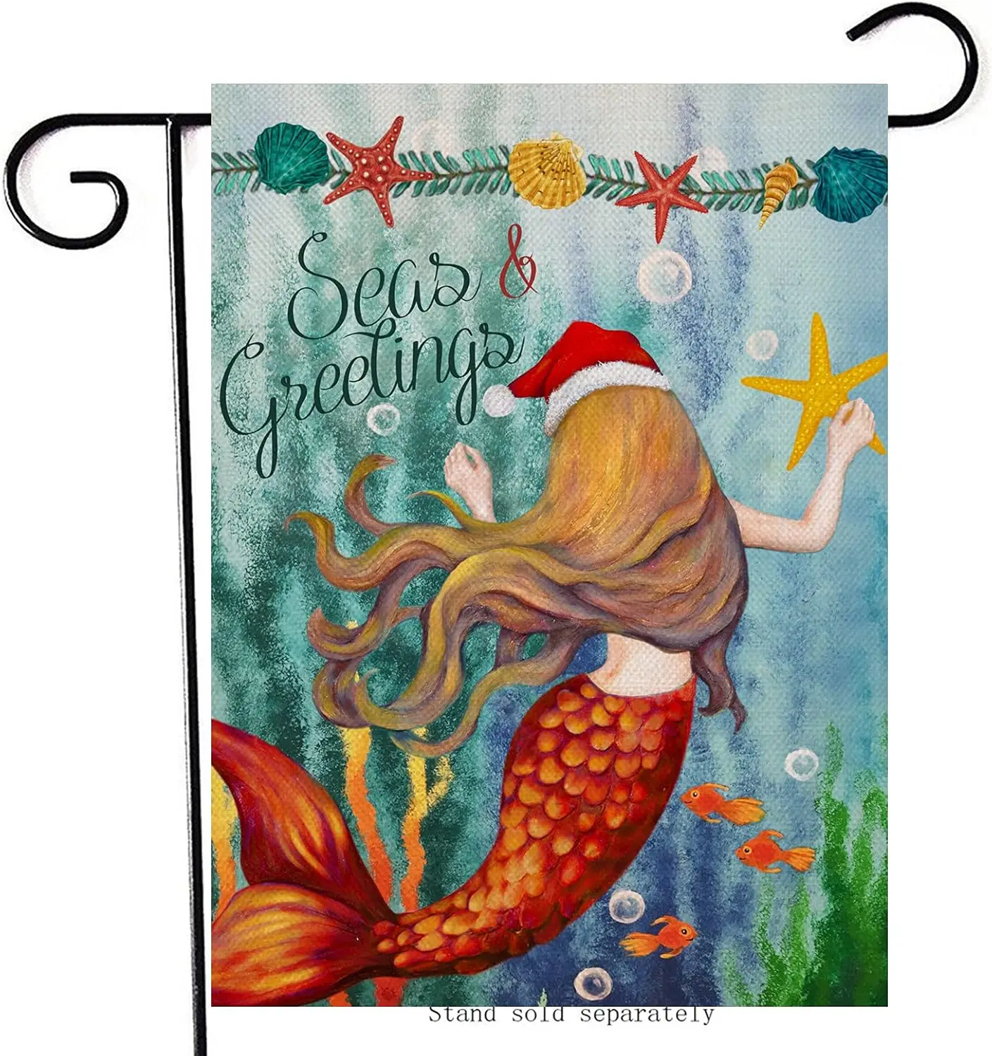 Artofy Seas Greetings Christmas Home Decorative Garden Flag Winter Holiday House Yard Coastal Mermaid Beach Ocean Sea Starfish O