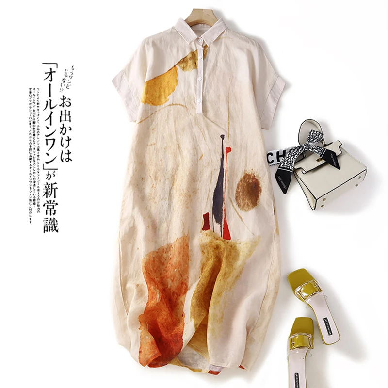 Vestido de manga corta con estampado Tie Dye para mujer, prenda holgada con cuello tipo Polo, Estilo Vintage, moda coreana, hasta la rodilla, 2024