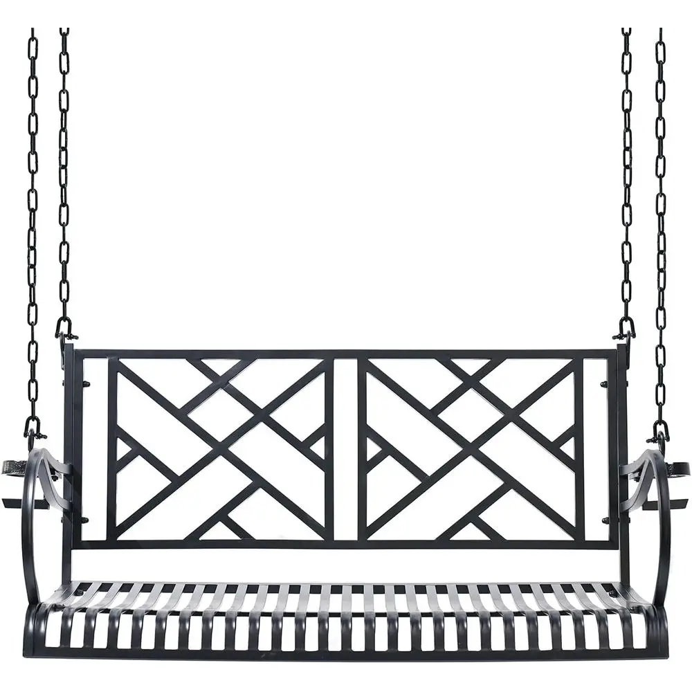 Stylish Outdoor Swing with Cup Holders - Durable Black Metal, Modern Design, and Cushioned Seat