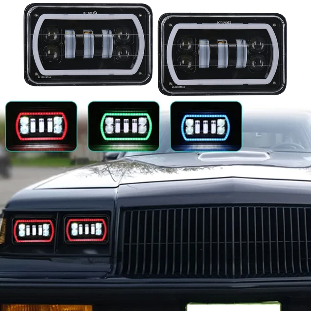 

2 Pcs 4x6 Inch 30W 12V DC LED Headlights RGB DRL Driving Lamps Replacement For Ford Kenworth Peterbilt Semi Truck