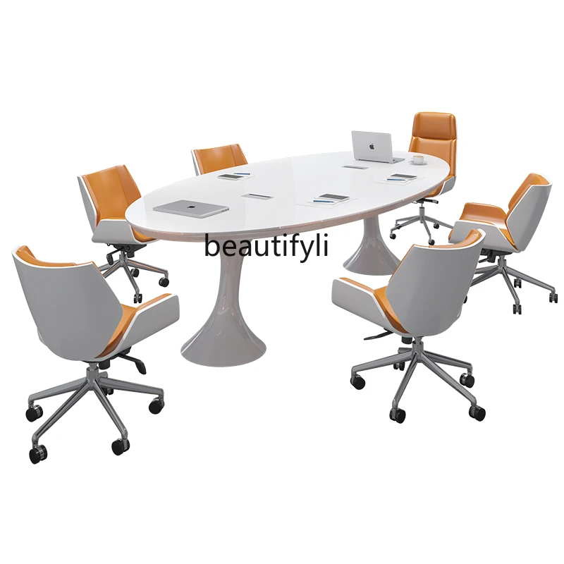 

Conference table paint oval simple modern white large chair combination training table negotiation long table