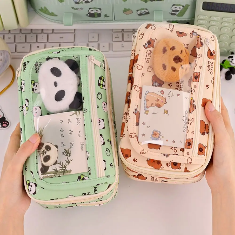 Cute 9-Layer Capibara Pencil Bag Creative Panda Capybara Stationery Bag Dirt-proof Korean Style Zipper Pencil Pouch Student