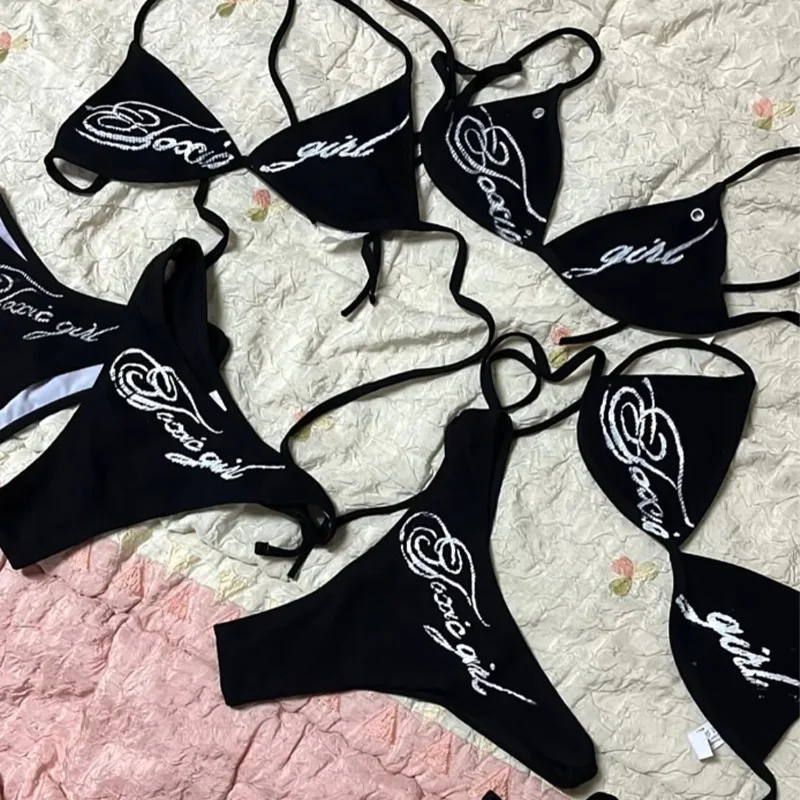 2025 summer women new letter printed sexy bikini set women's swimsuit swimsuit hot pants set summer casual fashion Y2k style