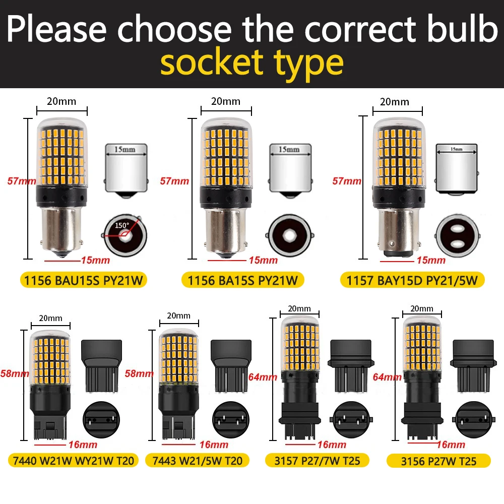 

10Pcs 1156 BA15S P21W BAU15S PY21W 7440 W21W P21/5W 1157 BAY15D 7443 3157 LED Bulbs 144smd CanBus Lamp Reverse Turn Signal Light
