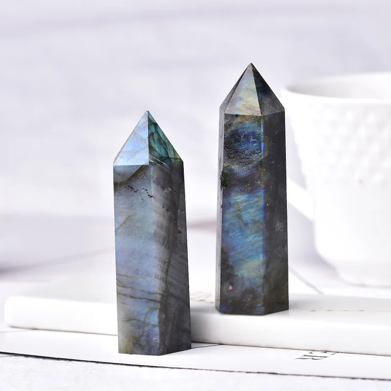 1PC Natural Labradorite Polished Crystal Point Healing Crystal Energy Stone Hexagonal Obelisk Crytsal Wand For Home Decoration