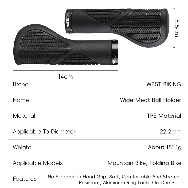 WEST BIKING Ergonomische MTB-Lenkergriffe mit Erweiterter Handballenauflage, Stoßdämpfung, Weicher TPE-Lock-on-Griff für Mountainbikes – Detail 8