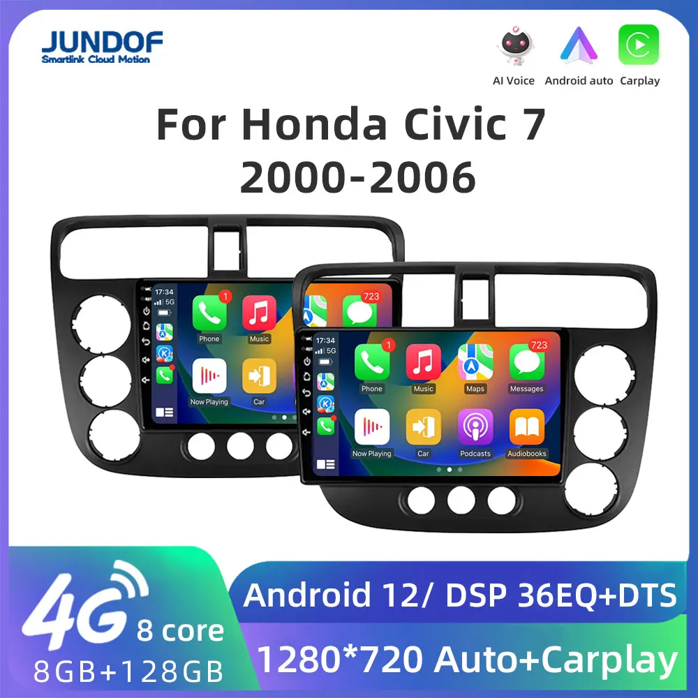 

Jundof 2 Din Android 12.0 Radio For Honda CIVIC Multimedia Player 2000 2001 2002 - 2006 Navigation GPS Stereo CarPlay Head Unit