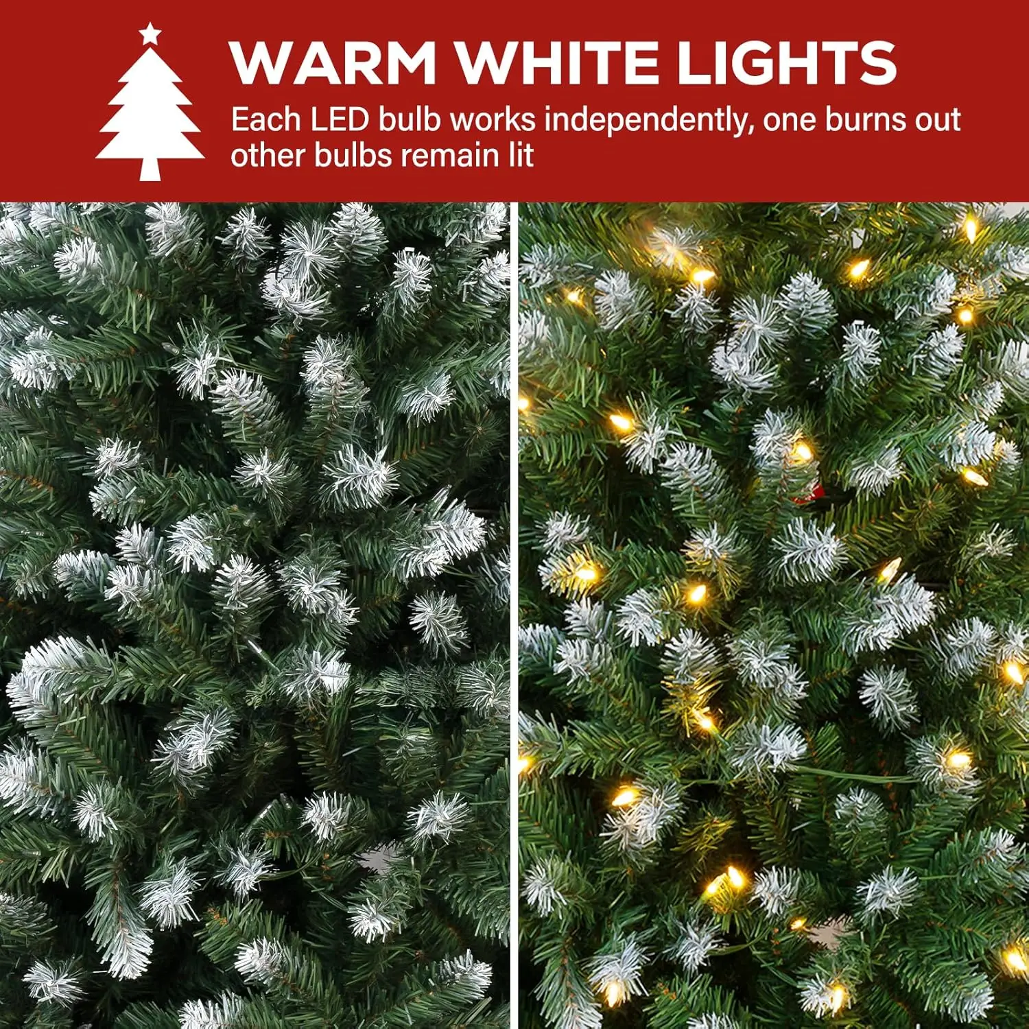 شجرة عيد الميلاد مضاءة مسبقًا بطول 7.5 قدم مع 350 مصباحًا، و1446 نصائح، وحامل معدني