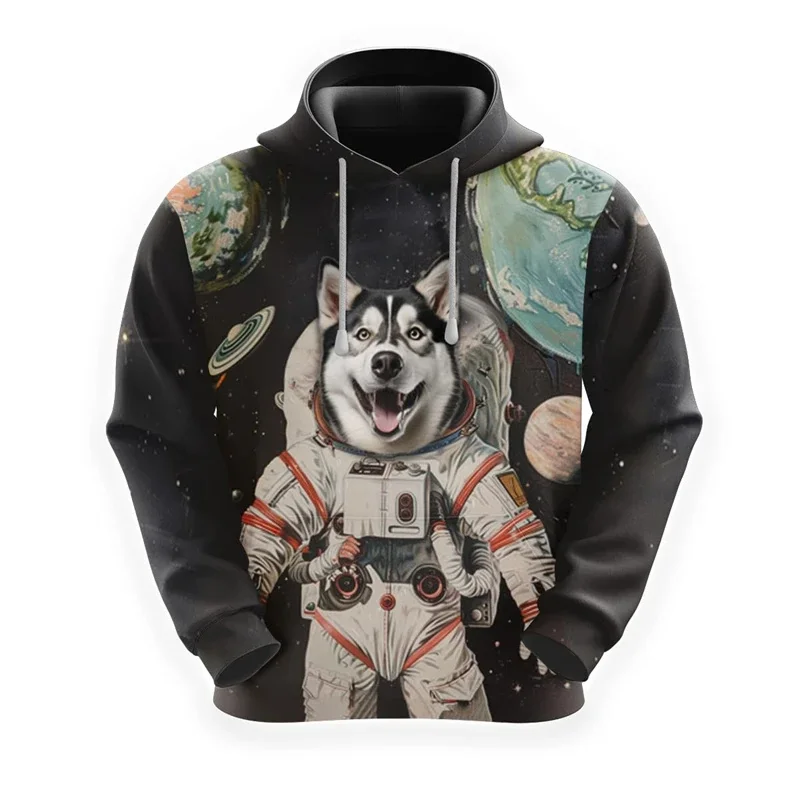 Cute Astronaut Dog Graphic Hoodie For Men Hilarious Golden Retriever Doberman 3D Print Long-Sleeved Pullover Kid Tops Sweatshirt