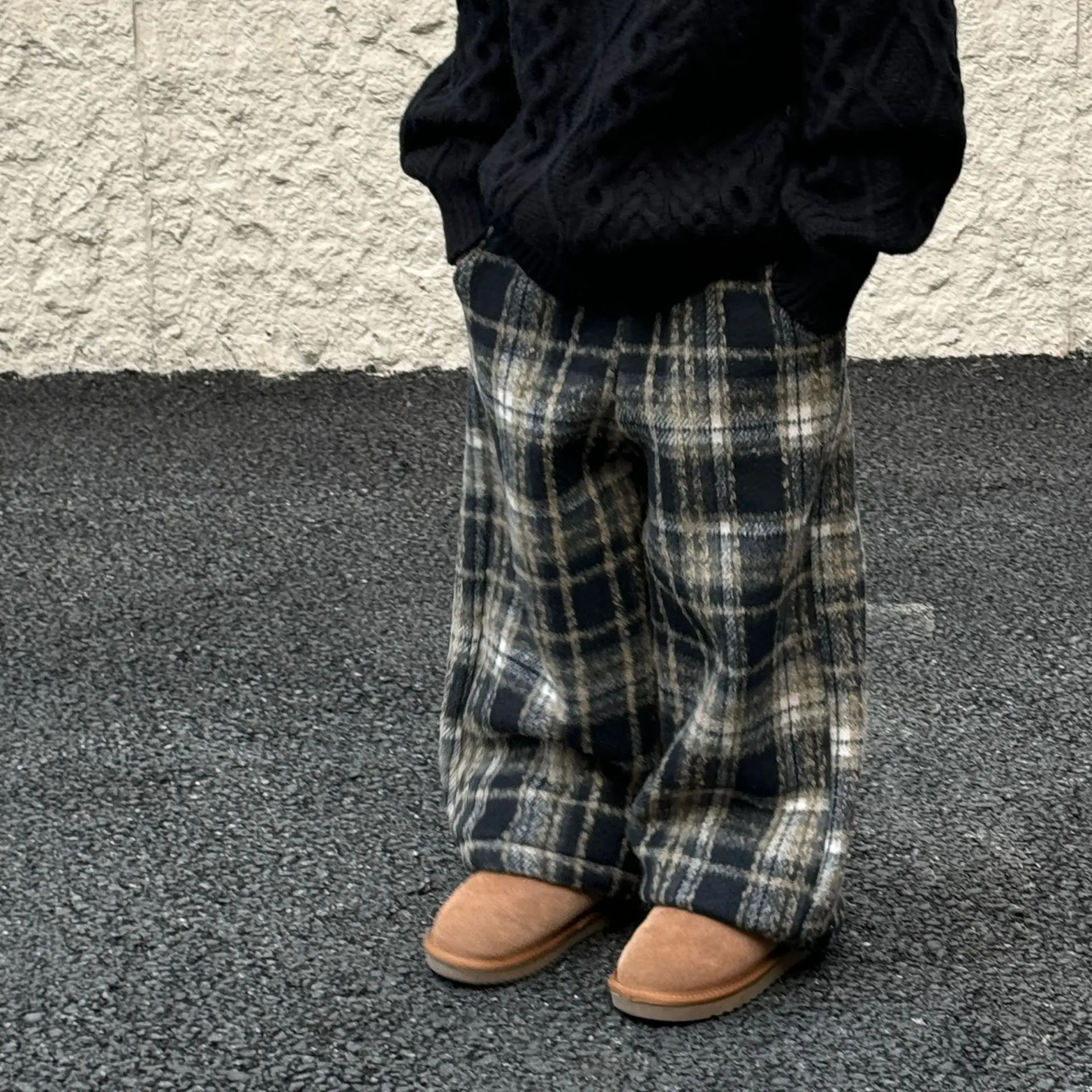 2024 Autumn Winter 1-10Y Boys Plaid Pants Vintage Thicken Elastic Waist Kid Baby Boys Trousers Soft Cotton Toddler Boys Trousers