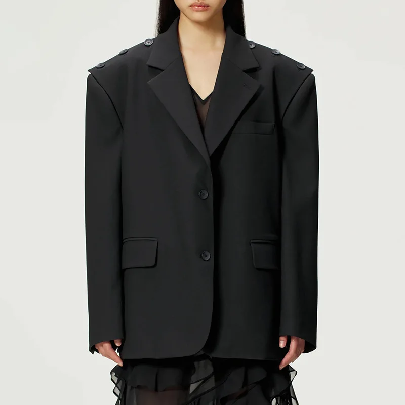 HKSH Women Chic Blazer Buttoned Pockets Niche Design Two-Way Deconstructed Elegant Trendy High-End Ins Jacket New Spring HK19927