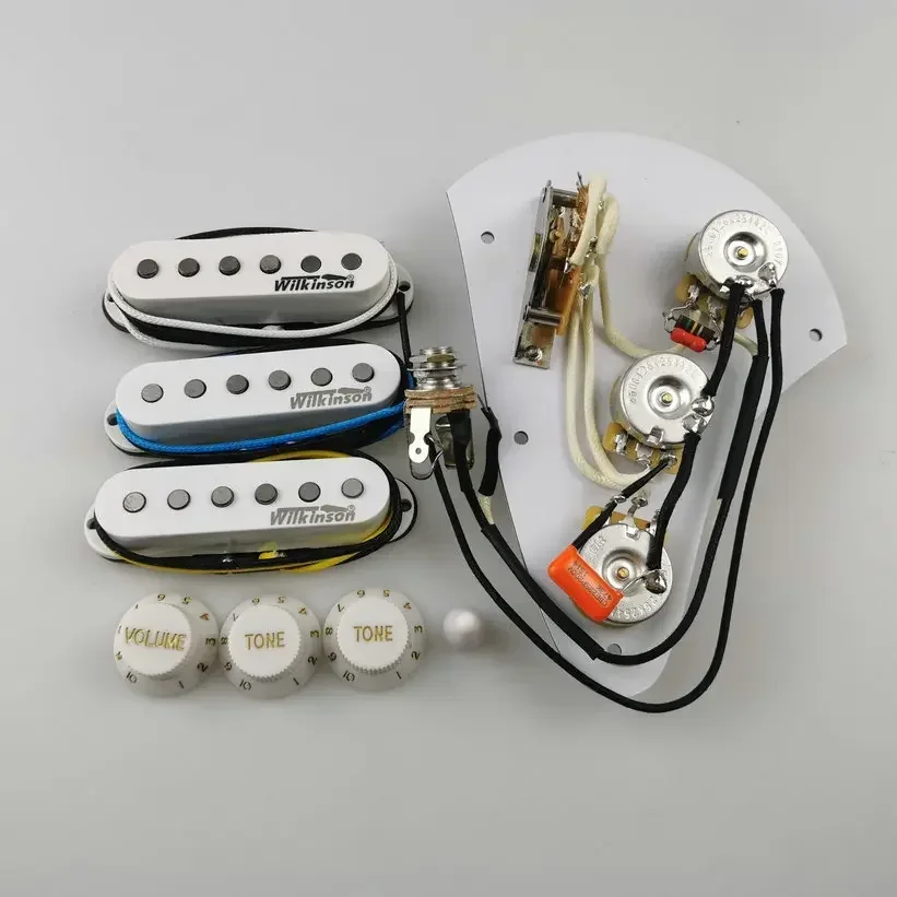 Wilkinson SSS Pre-Wired Pickguard Set for Str/at ST Electric Guitar, Alnico 5 Single Coil Pickups with Full Wiring Harness
