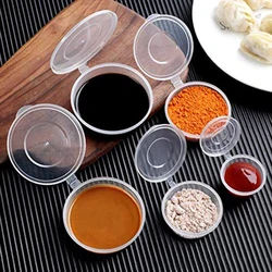 50Pcs Plastic Sauce Jars With Lids Food Sauce Cup Disposable Leak-Proof Packaging Containers Salad Dressings Seasoning Souffles