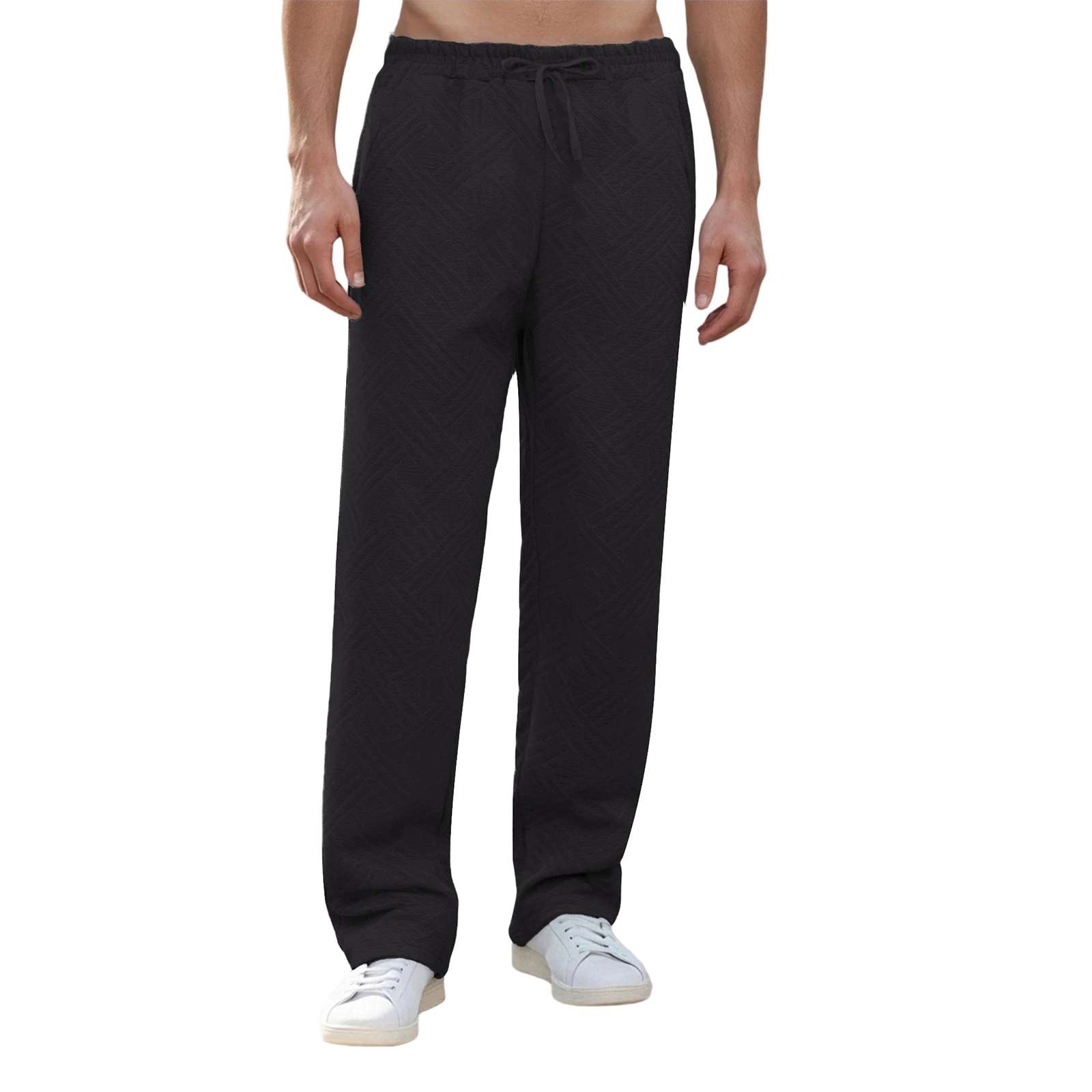 

Мужские текстурированные повседневные брюки с эластичной резинкой на талии, однотонные спортивные тренировочные брюки, спортивные брюки