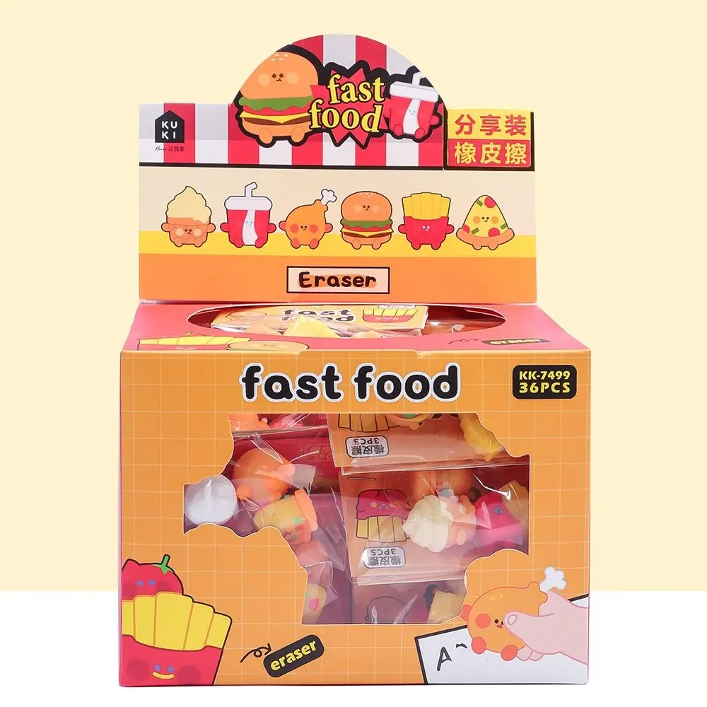 Cheese Bear Panda Fast Food 3D Shape Eraser High Elasticity Traceless Sharing Packing Mini Eraser Dustless Pencil Wiping Eraser