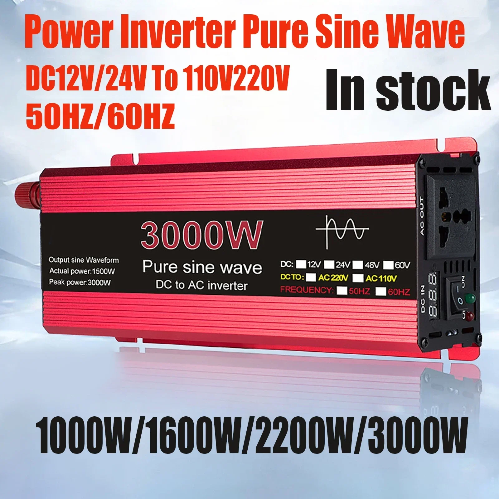 DC12V To 220V Power Inverter Pure Sine Wave 3000W/2200W/1600W/1000W Transformer Power Converter Solar Car Inverter for Home Car