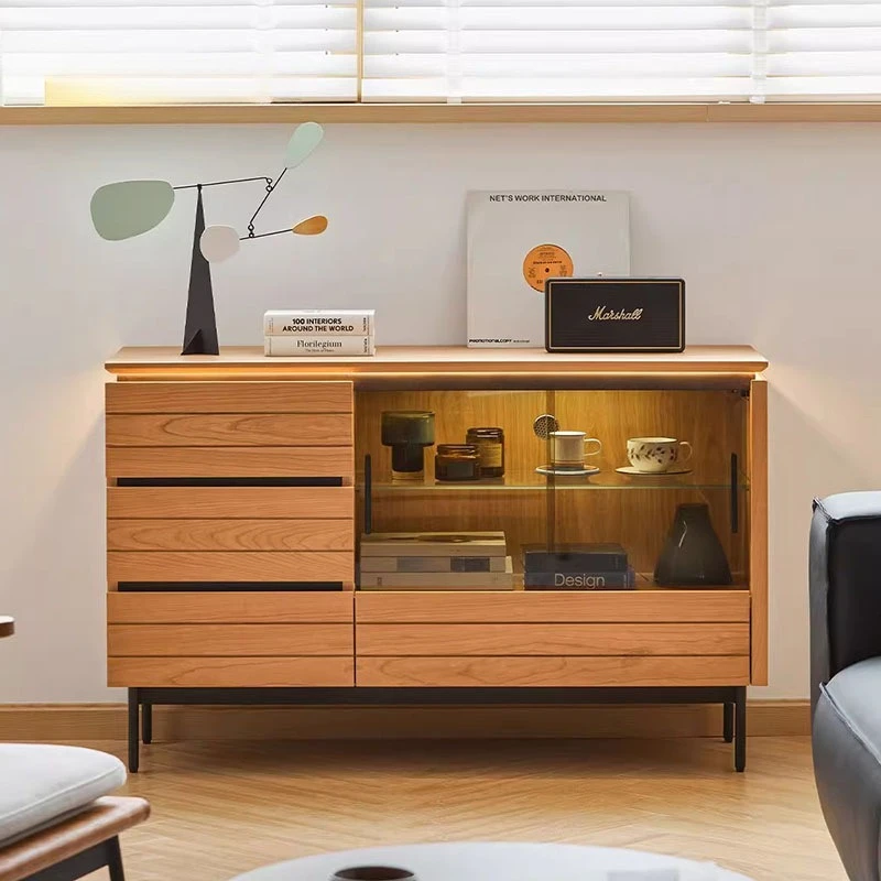 Nordic solid wood dining side cabinet simple small apartment cherry wood six-bucket cabinet