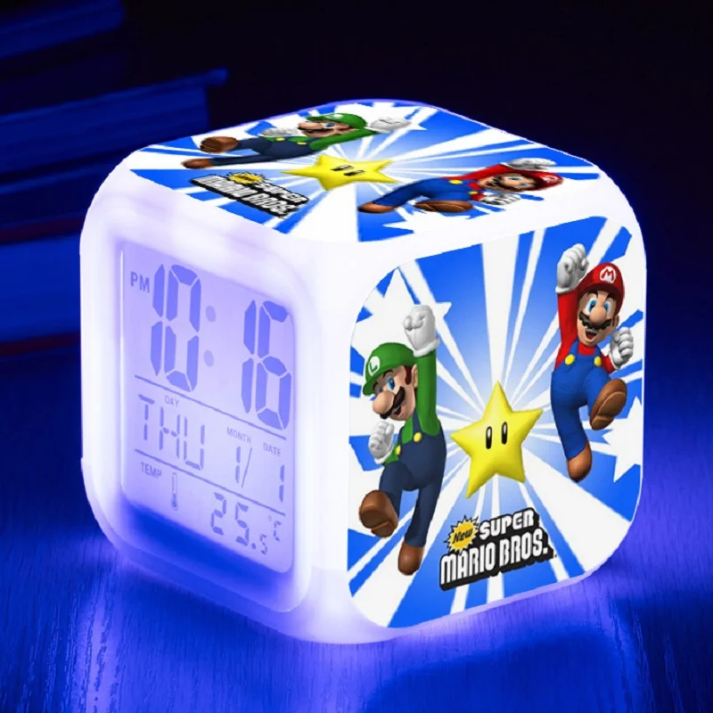 Anime Super Mario Light LED Alarm Clock Decoration Children's Bedroom Digital Light Alarm Clock Decoration Cartoon Gifts Toys