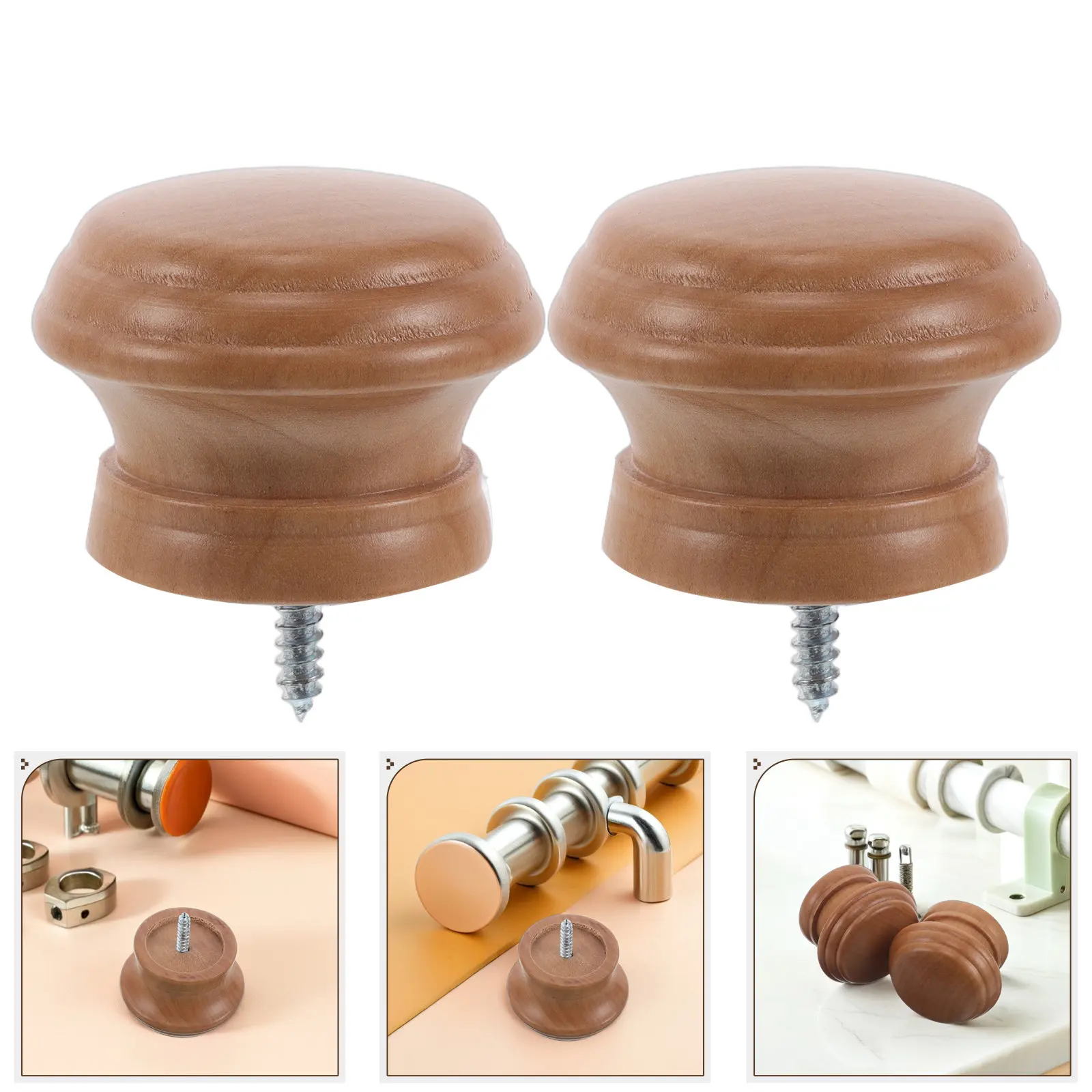 2pcs Solid Wood Curtain Rod Finials Roman Drapery Rod Tips Decorative End Cap Accessories For Window Curtain Bed Post Pole Plug