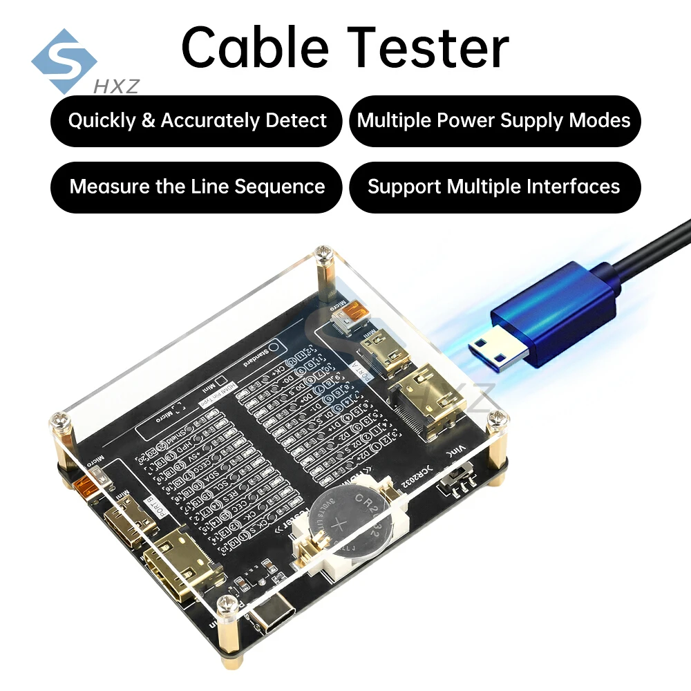 

DC3-12V Type-C Cable Tester 20 LED Auto Detect Short/Open Circuit for Car Network Industrial Wiring Maintenance Test Board Tools