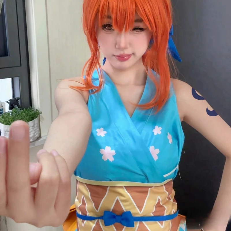 Anime ONE PIECE Film: Red Nami Pajamas Cosplay Costume Wig Kimono Girls Daily Dress Halloween Party Stage Performance Role Play