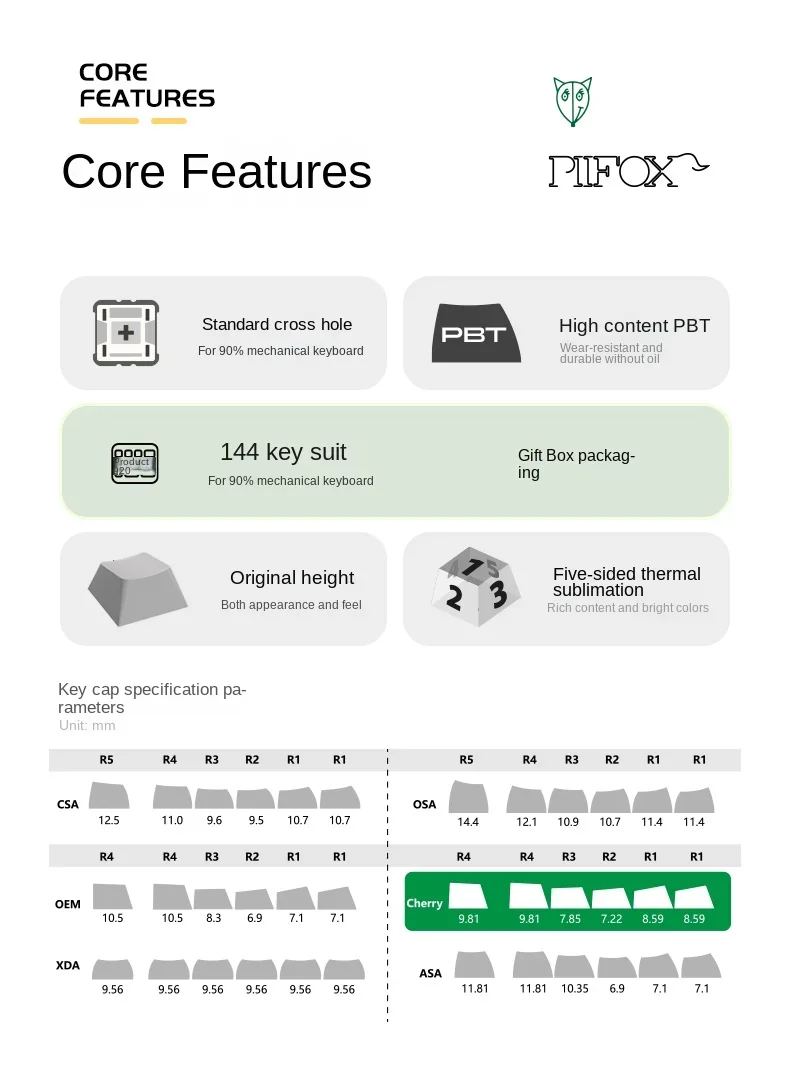 PIIFOX 《Morse Code》 Keyboard Keycaps Five Sides Heat Sublimation PBT Original Profile Cross Hole 144 Keys Customized Accessory