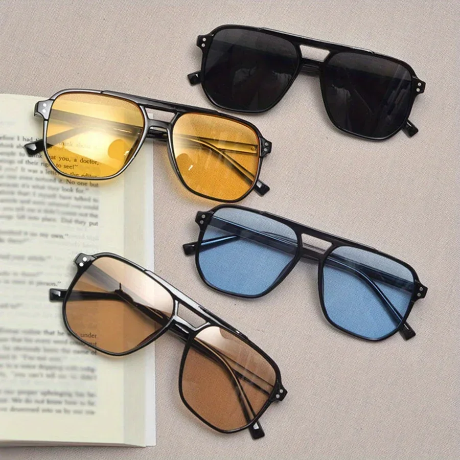 

1/2pcs-Vintage Square Sunglasses for Women Men Thick Frame Double Bridges Eyewear Female Chic Polygon Sun Glasses Shades