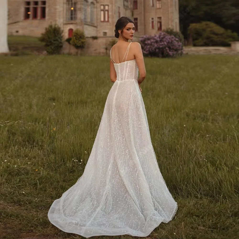 Luxurious shiny Wedding Dresses Sexy Spaghetti Straps Sleeveless Backless Bridal Gowns Banquet Vestidos De Novia 2026 Customized
