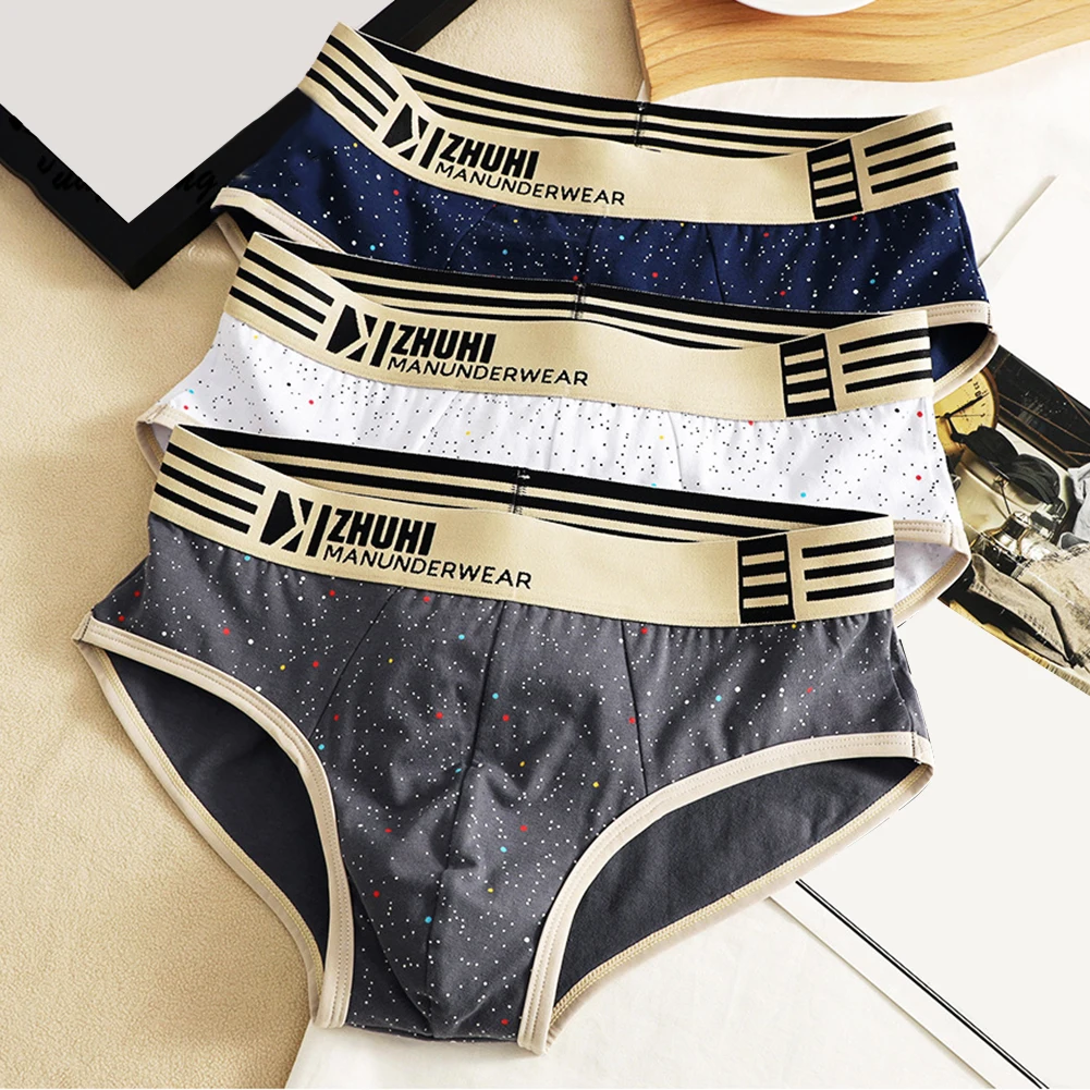 

Mens Printed Cotton Underwear For Hot Man Briefs Breathable Lingerie Trendy Spotted Intimates Boxer Shorts Male Sexy Panties