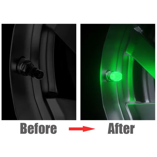 Imagen 2 del producto Tapas de válvulas luminosas que brillan en la oscuridad, válvulas fluorescentes para neumáticos de coche, cubierta de cubo de neumático para rueda de motocicleta y bicicleta, decoración de tapa decorativa