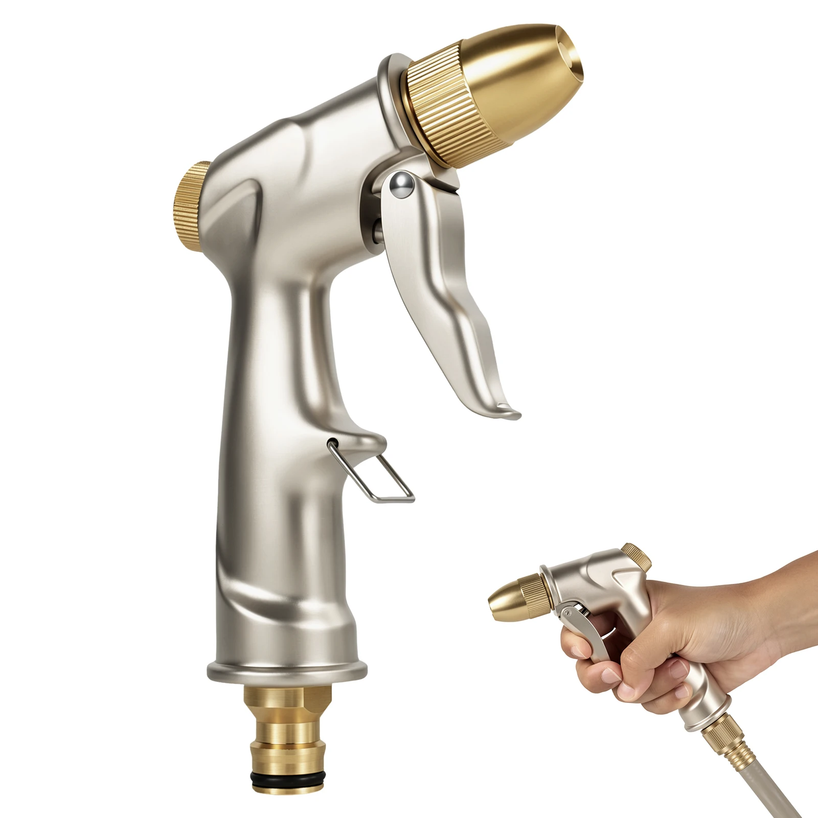 Heavy Duty High Pressure Garden Hose Nozzle Solid Brass Spray Gun with 3/4 GHT BSP Adapter for Car Washing Lawn Plant Watering