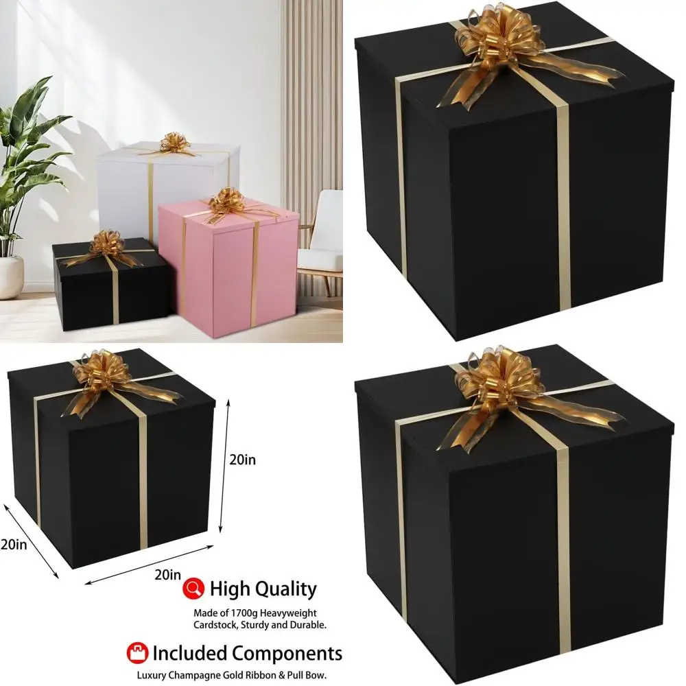 

Огромная черная подарочная коробка 20x20x20 дюймов с крышкой для определения пола ребенка, дней рождения и особых мероприятий