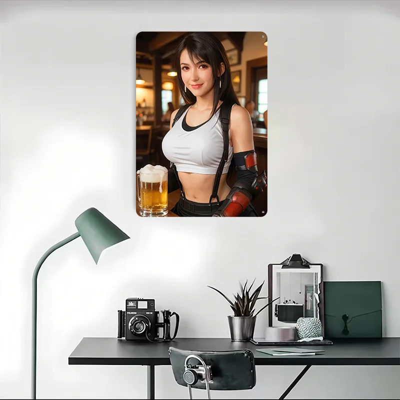 تيفا لوكهارت مع البيرة في بار ملصق معدني ديكور المنزل الألعاب تخصيص علامات القصدير المعدنية لتزيين جدران الفن رجل الكهف