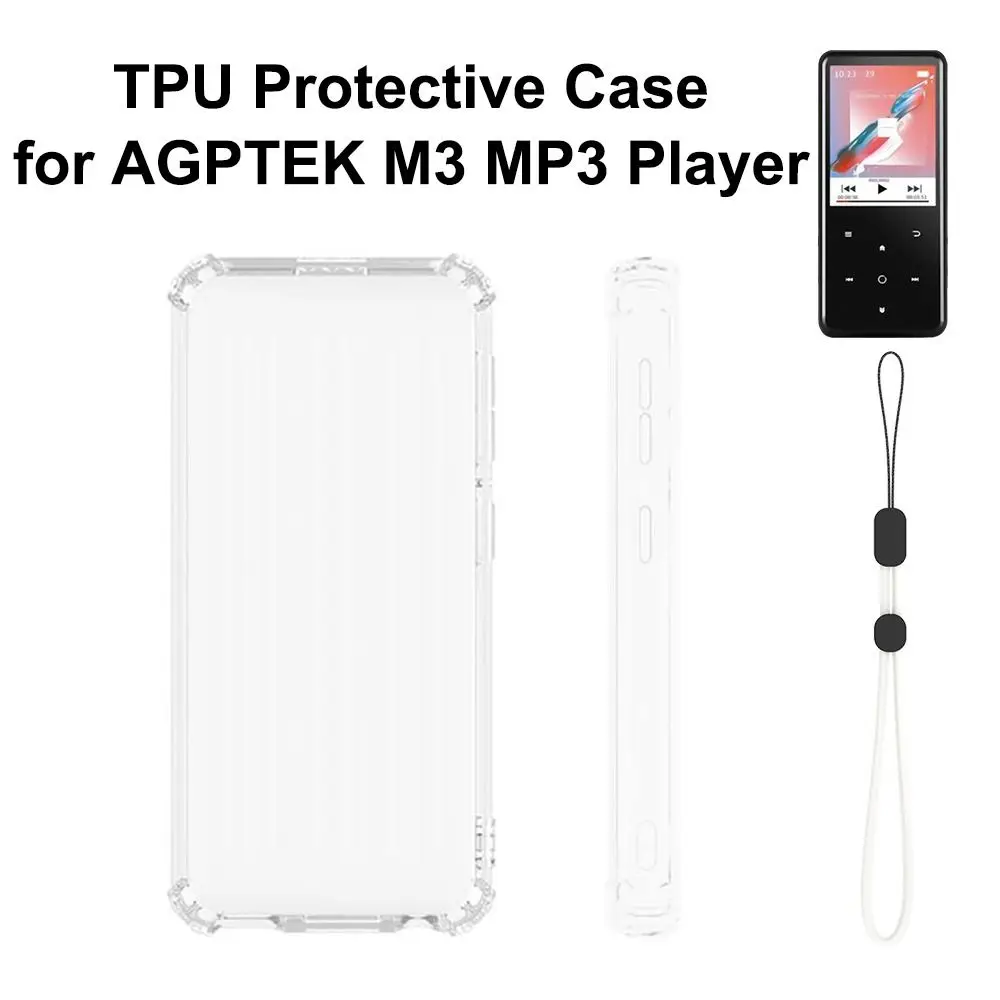 TPU MP3 Player Case Shock Resistant Dust Resistant Protective Player Case Wrist Strap Transparent for AGPTEK M3
