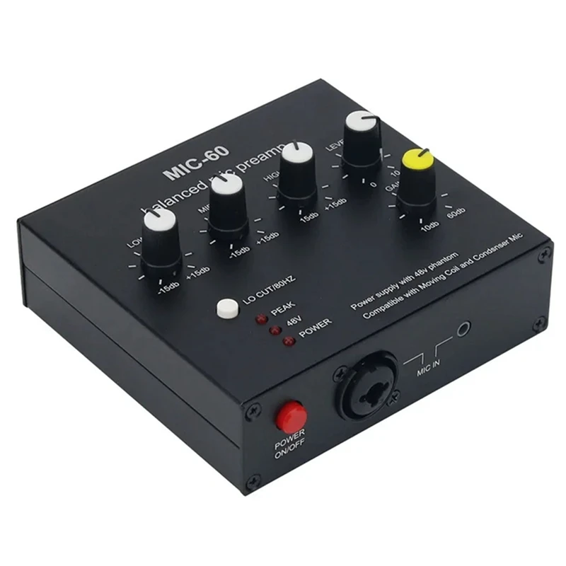MIC-60 preamplificatore per microfono preamplificatore con microfono bilanciato equalizzatore a 3 bande con cavo cc e cavo facile da installare facile da usare