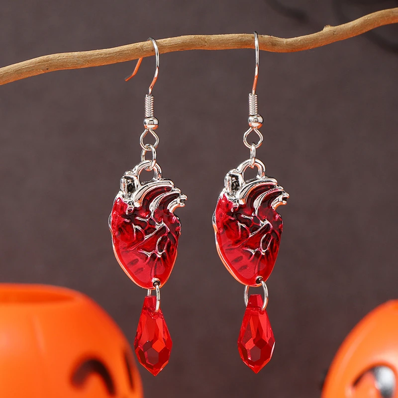 Dunkelrote Kristallblume Dornen Anhänger Halskette für Frauen Unisex Gothic Punk Liebe Herz Skelett Totenkopf Halsband Halloween Schmuck – Detail 5