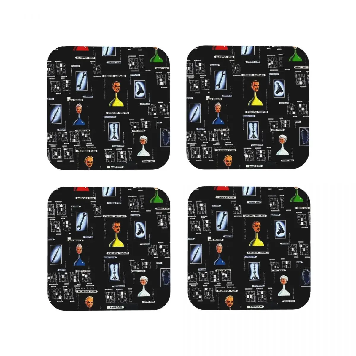 Cluedo Rep Coasters Kitchen Placemats Waterproof Insulation Cup Coffee Mats For Decor Home Tableware Pads Set of 4