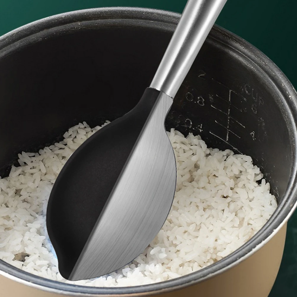 

Stainless Steel Silicone Leaf-Shaped Rice Paddle Non-Stick Reusable Cooking Spoon for Sushi Vegetables Serving Household Food