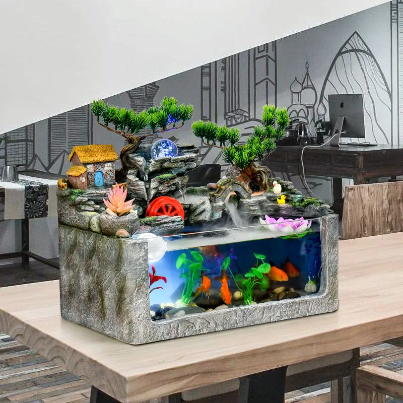 Creative desktop fish tank flowing water ornament living room entrance feng shui wheel water feature