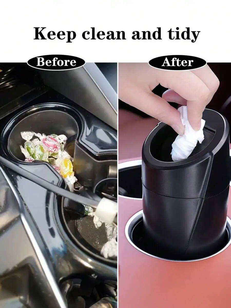2pcs/1pc Car Trash Can With Lid, Car Trash Can Cup Holder, Portable Leak-Proof Car Garbage Can With Trash Bags, Front/Rear Seat view 4