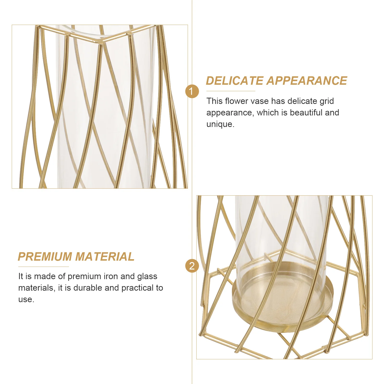 

Glass and Iron Geometric Flower Vase Grid Modeling Dry Flower Vase Indoor Home Decor Living Room Reading Room Ornament