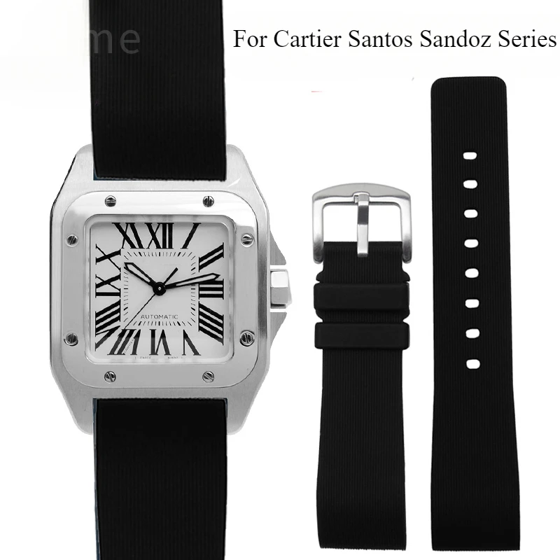 Black Blue Silicone Watch Strap for Cartier Santos Sandoz 100 Flat Interface 23 20mm Rubber Watch Accessories Men and Women