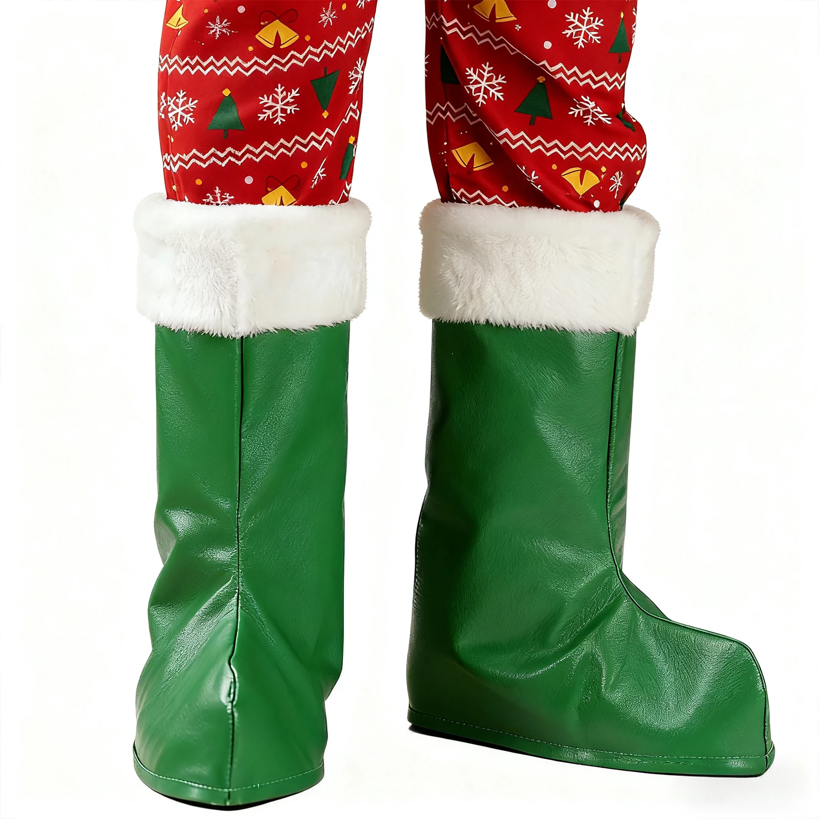 

Christmas Santa Boot Covers PU Leather Santa Boot Tops Fancy Dress Footwear for Adults Simulation Party Cosplay Black Green