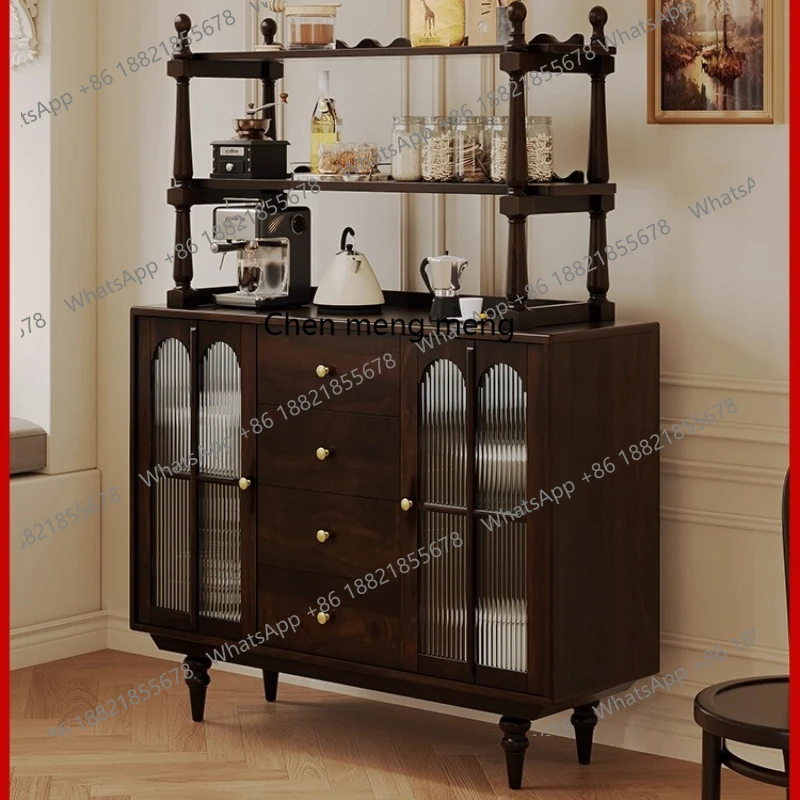 

American Retro Style Solid Wood Sideboard Dark Brown Storage Tea Water Modern Kitchen Cabinet